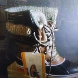 dream pair monte brown plaid mid calf snow boots 8